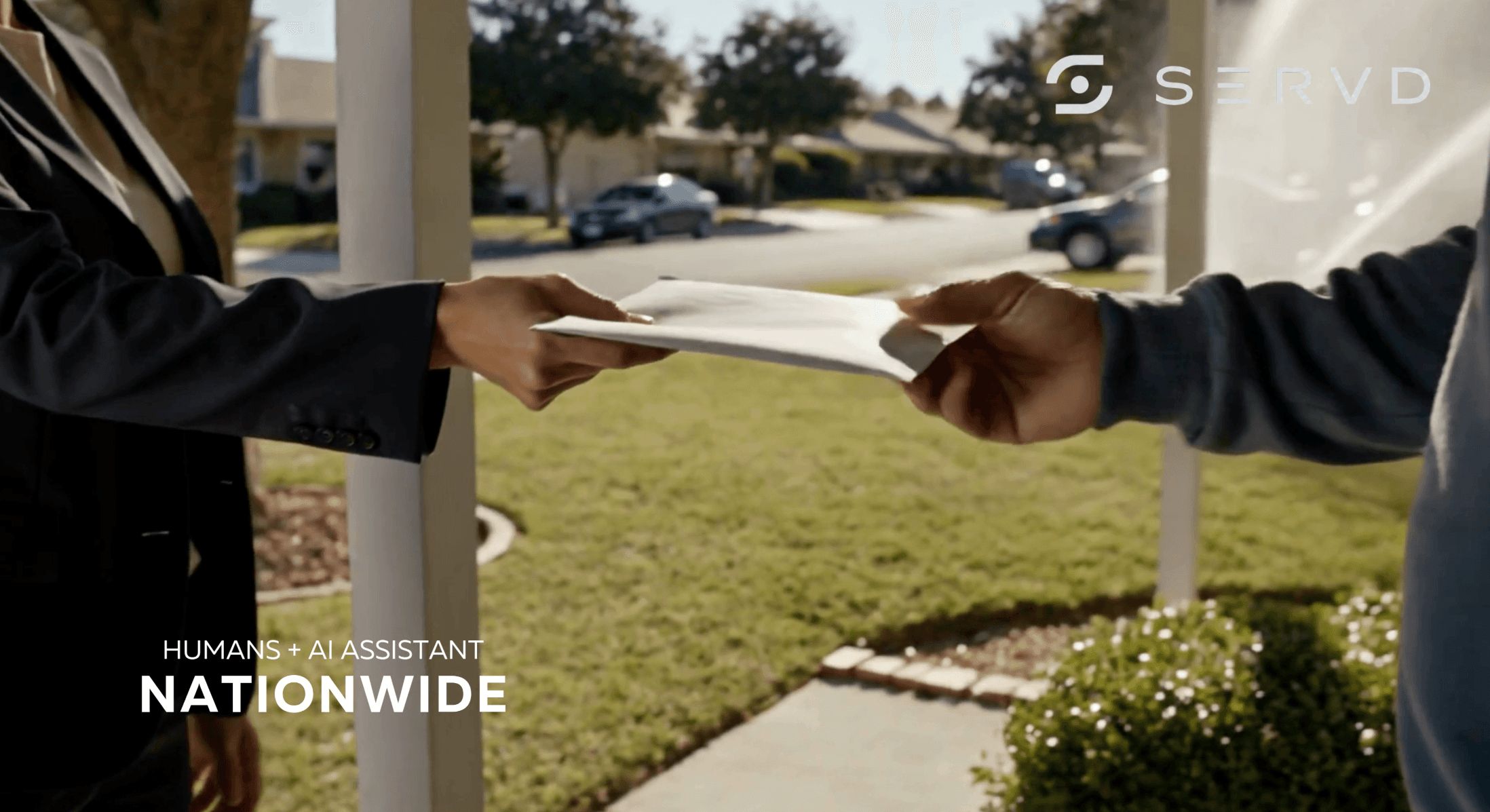 Servd — nationwide coverage — process server handing service papers to a recipient